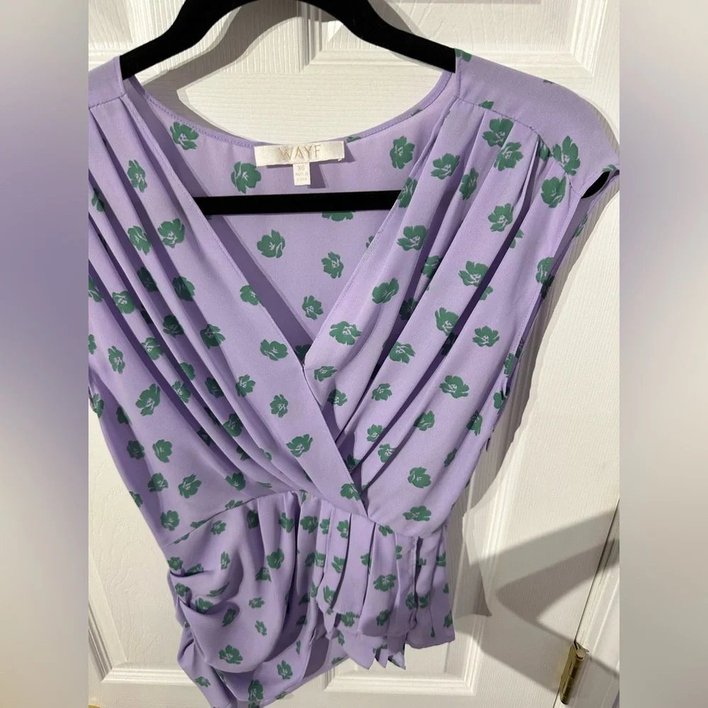 WAYF Purple Asymmetrical Wrap Blouse Cap Sleeve (XS) - Picture 8 of 16